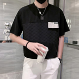 只有黑色冰丝拼接短袖t恤男设计感潮牌小伙半袖衣服DT30/特P45，男装T恤，星座301C（原B323）