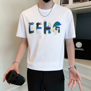 男士短袖T恤潮牌社会小伙时尚圆领印花上衣B323-DT04-特P38控58