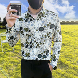 长袖衬衫男社会小伙印花高级感时尚网红衬衣B323/CS03/P50，男装衬衫，星座301C（原B323）