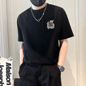 B323-DT60-特P38控58短袖T恤男社会小伙店主风圆领潮牌半袖衣服图片