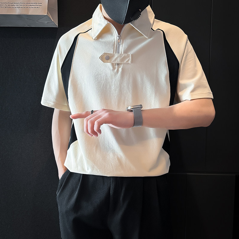 设计感半拉链短袖男POLO衫社会小伙店主风青年潮流B323-PL16-P55，男装Polo衫，星座301C（原B323）