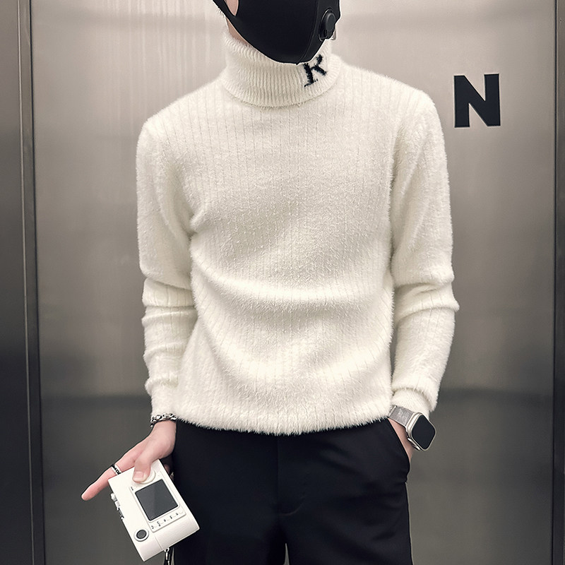 抖音不起球毛衣男高领修身领口字母打底衫B323-M44-特P38控58图片