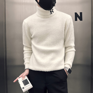 抖音不起球毛衣男高领修身领口字母打底衫B323-M44-特P38控58图片