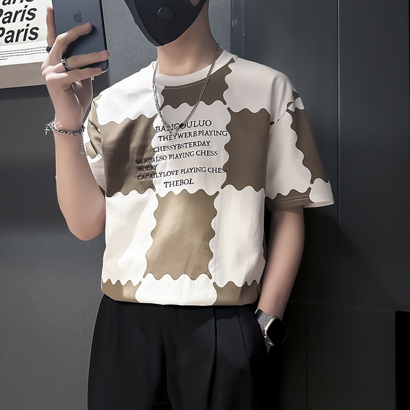 衣服男2025年新款短袖t恤印花社会小伙店主风B323-DT34-P48控68,男装T恤,星座301C（原B323）