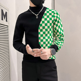 社会小伙毛衣男半高领修身棋盘格拼色针织衫B323-M48-P78控108，男装针织衫/毛衣，星座301C（原B323）