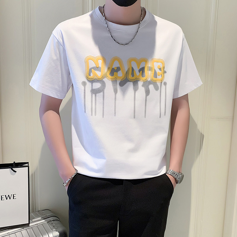 男士短袖T恤潮牌社会小伙时尚圆领字母印花B323-DT07-P45控65,男装T恤,星座301C（原B323）