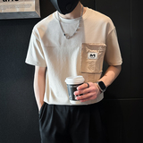短袖T恤男拼接织带社会小伙店主风男生高级感痞帅B323-DT53-P58，男装T恤，星座301C（原B323）