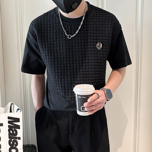 短袖T恤男款小众高级设计感拼接社会小伙店主风B323-DT58-P58图片