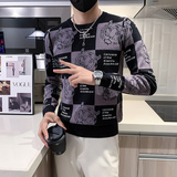 秋冬加厚老虎格子图案毛衣男潮牌社会小伙修身高级感M23-P88两色，男装针织衫/毛衣，星座301C（原B323）
