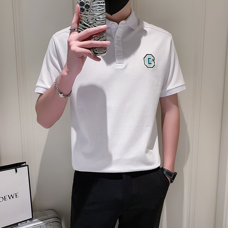 社会小伙短袖polo衫男潮牌字母刺绣抖音PL05/特P48控68,男装Polo衫,星座301C（原B323）