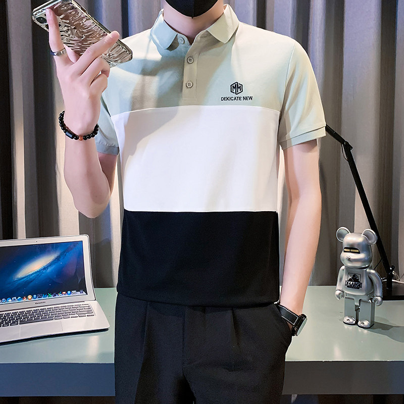 拼接polo衫男短袖潮牌修身高级感社会小伙T恤B323/PL07/P58控78图片