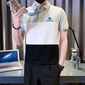 拼接polo衫男短袖潮牌修身高级感社会小伙T恤B323/PL07/P58控78图片