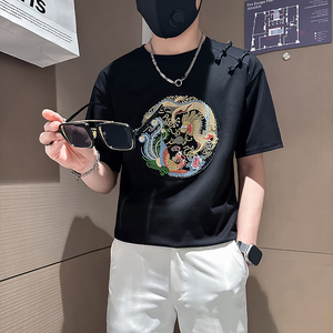 B323-DT67-特P48控68社会小伙短袖T恤男店主风风绣标半袖衣服图片
