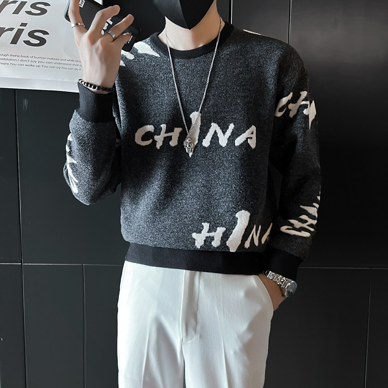 男士毛衣2023新款秋冬潮流字母圆领打底衫china痞帅三色M10-P58,男装针织衫/毛衣,星座301C（原B323）