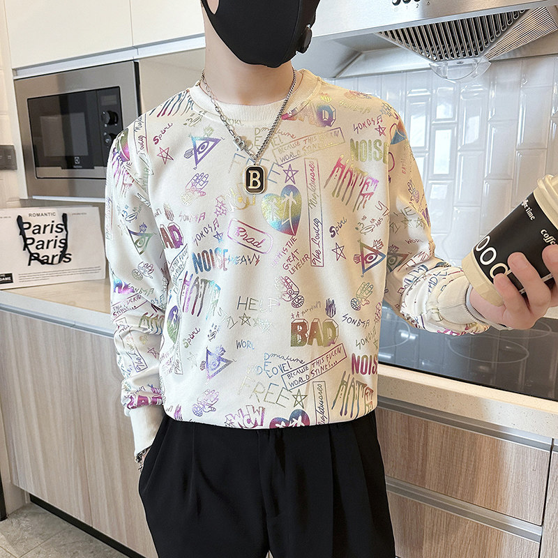 社会小伙卫衣男圆领潮牌个性印花春秋款外套长袖t恤B323/WY18/P58,男装T恤,星座301C（原B323）