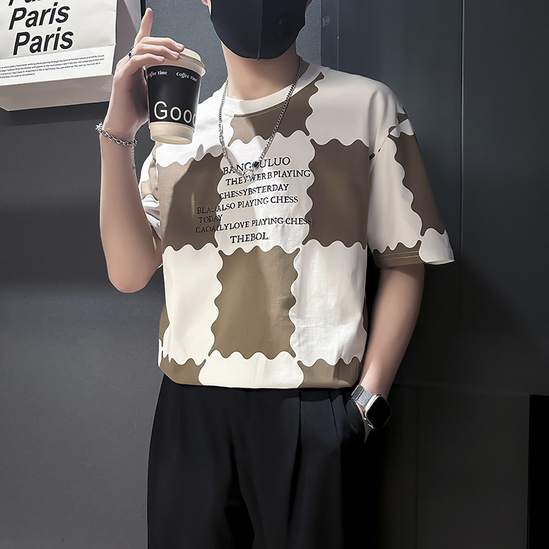 衣服男2025年新款短袖t恤印花社会小伙店主风B323-DT34-P48控68图片
