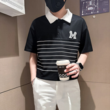 B323-PL23-P55控75社会小伙短袖POLO衫男店主风时尚条纹半袖衣服，男装Polo衫，星座301C（原B323）