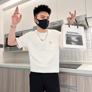 B323-DT70A-P48控68白色肌理感短袖男潮牌潮流韩版社会小伙T恤图片