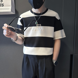 韩版ins街头撞色条纹短袖T恤男社会小伙店主风B323-DT36-P48图片