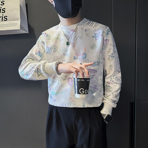 潮牌彩色印花卫衣男圆领长袖社会小伙店主风B323/WY18B/P58控78图片