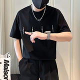 短袖T恤男拼接织带社会小伙店主风男生高级感痞帅B323-DT54-P58，男装T恤，星座301C（原B323）