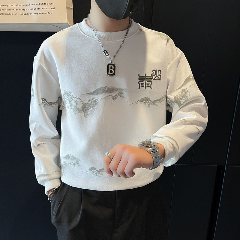泰山印花刺绣卫衣男潮牌社会小伙高级感痞帅外套B323/WY13/P65,男装卫衣,星座301C（原B323）