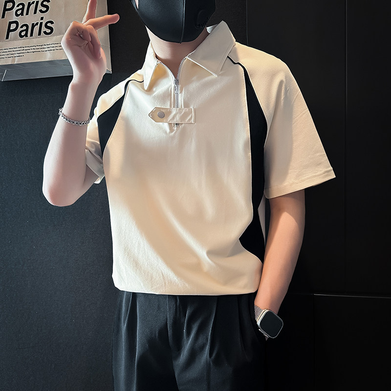 设计感半拉链短袖男POLO衫社会小伙店主风青年潮流B323-PL16-P55,男装Polo衫,星座301C（原B323）