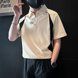 设计感半拉链短袖男POLO衫社会小伙店主风青年潮流B323-PL16-P55，男装Polo衫，星座301C（原B323）