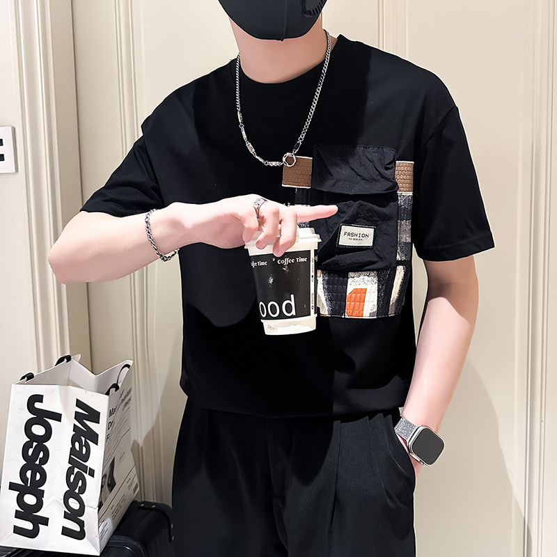 B323-DT63-P58控78短袖T恤男社会小伙店主风圆领潮流半袖衣服,男装T恤,星座301C（原B323）