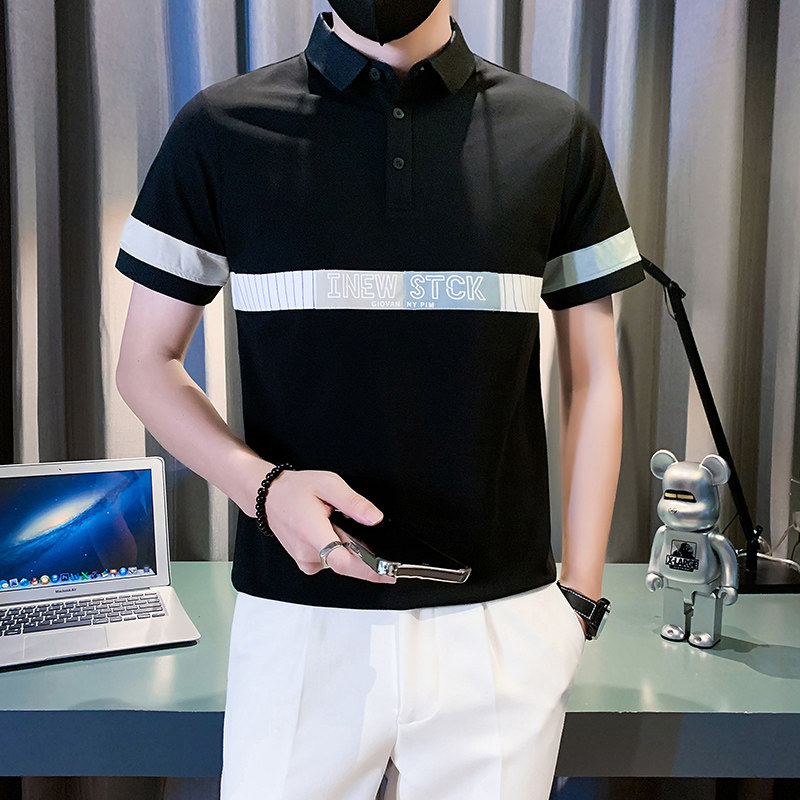 短袖polo衫男潮牌痞帅高级感拼接男装社会小伙B323/PL12/特P58，男装Polo衫，星座301C（原B323）