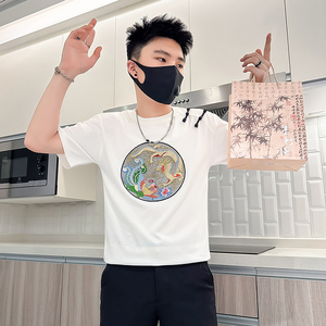 B323-DT67A-特P48控68风短袖T恤男刺绣盘扣设计感社会小伙图片