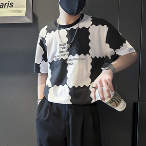 衣服男2025年新款短袖t恤印花社会小伙店主风B323-DT34-P48控68图片