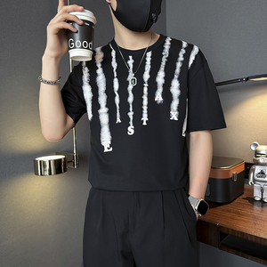 夏季男士t恤短袖暗黑系高街美式社会小伙店主风B323-DT39-P48控68图片