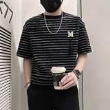 B323-DT74-P55控75社会小伙短袖T恤男店主风条纹痞帅半截袖衣服，男装T恤，星座301C（原B323）