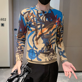 2023新款秋冬毛衣男圆领杂乱条纹设计感社会小伙潮两色M20-P78，男装针织衫/毛衣，星座301C（原B323）