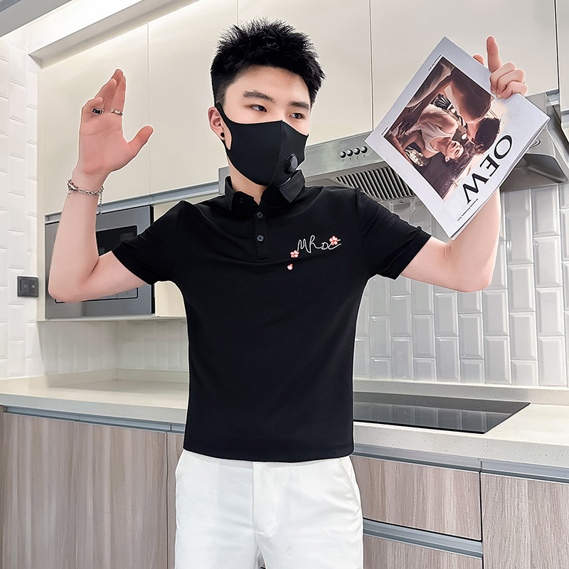 B323-PL24A-P48控68风刺绣Polo衫男短袖夏季修身T恤社会小伙,男装T恤,星座301C（原B323）