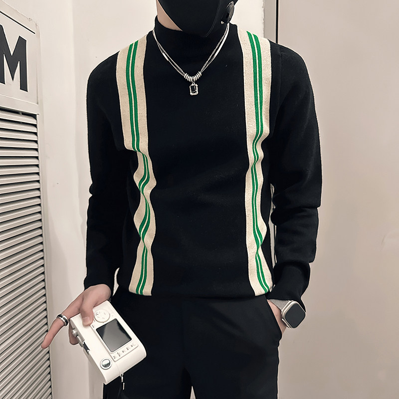 半高领中领毛衣男修身拼色潮流社会小伙针织衫B323-M45-P78控108,男装针织衫/毛衣,星座301C（原B323）
