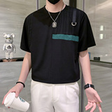 只有黑色男士短袖t恤拼接潮流时尚冰丝薄款社会小伙DT31/特P45，男装T恤，星座301C（原B323）
