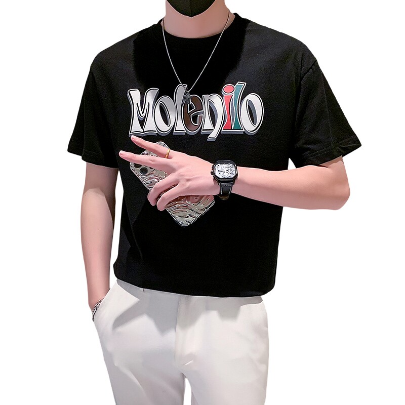 社会小伙短袖T恤男潮牌印花圆领时尚DT12/P45控65,男装T恤,星座301C（原B323）