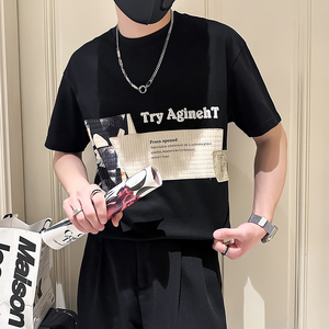 B323-DT61-P58控78短袖T恤男社会小伙店主风圆领潮流半袖衣服图片