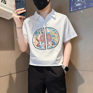 B323-PL22-P55控75社会小伙短袖POLO衫男店主风风大刺绣衣服图片