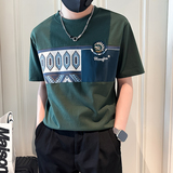 撞色男士短袖t恤拼接刺绣社会小伙店主风夏季半袖B323-DT55-P58，男装T恤，星座301C（原B323）
