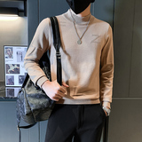 社会小伙毛衣男冬季半高领字母提花修身打底衫卡其色M25-P58，男装针织衫/毛衣，星座301C（原B323）