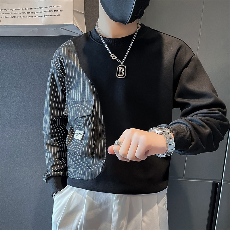 条纹拼接真口袋卫衣男设计感潮牌社会小伙长袖外套B323/WY09/P58,女装短外套,星座301C（原B323）