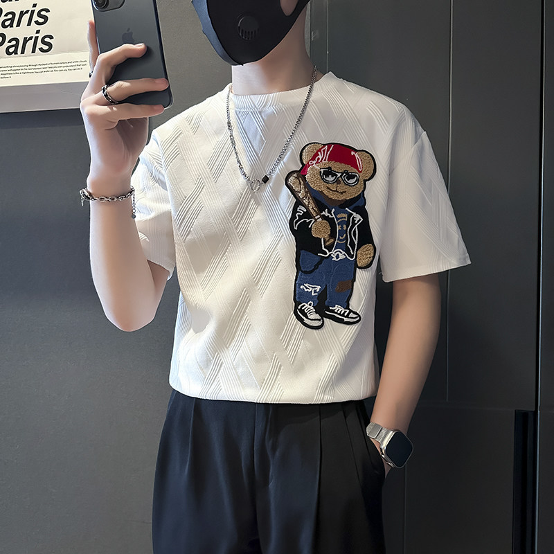 夏季刺绣修身短袖T恤衣服男士社会小伙店主风B323-DT40-P48控68,男装T恤,星座301C（原B323）