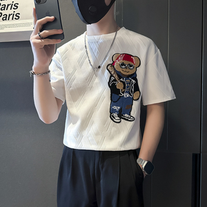 夏季刺绣修身短袖T恤衣服男士社会小伙店主风B323-DT40-P48控68图片