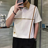 短袖polo衫男夏季潮牌高级感贴条翻领社会风T恤白色PL14/特P45，男装T恤，星座301C（原B323）