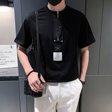 社会小伙潮牌痞帅半拉链短袖T恤男宽松半截袖B323/DT23/P58控78，男装T恤，星座301C（原B323）