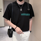 只有黑色男士短袖t恤拼接潮流时尚冰丝薄款社会小伙DT31/特P45，男装T恤，星座301C（原B323）