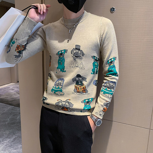 秋冬狗狗图案毛衣男加厚圆领潮牌社会小伙长袖打底衫M24-P88控118图片
